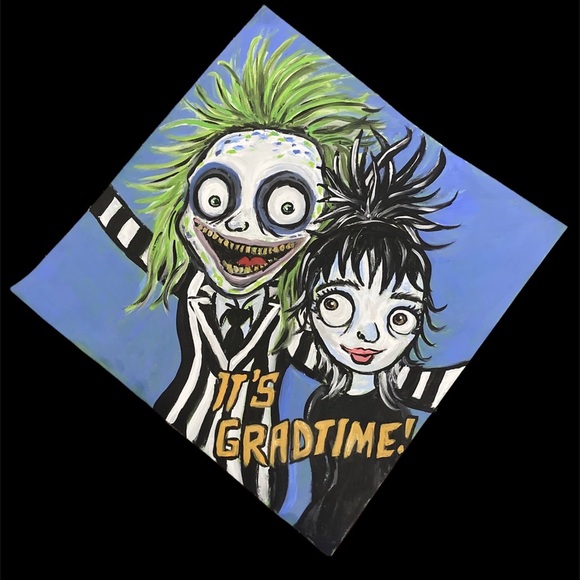 Beetlejuice & Lydia “it’s gradtime”Graduation Cap Topper - Picture 1 of 4